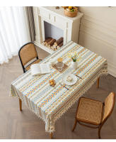 Mantel de algodón resistente al agua y al aceite, tela sin lavado, estilo étnico, borla Rectangular, para casa de familia - details 8