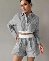 Conjunto de Moda para Mujer de Primavera 2024 Camisas de Manga Corta y Larga con Rayas Shorts - details 9