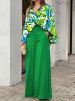 Junxi Wan Conjunto Casual de 2 Piezas Floral Camisa de Manga Larga y Pantalones de Pierna Ancha - details 7