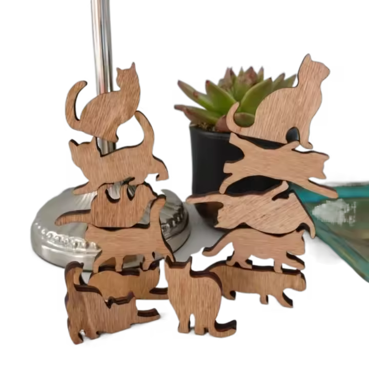 Nueva Torre de madera de juguete para gatos, adorno apilable para gatos, Mini regalos bonitos para gatos de yoga de escritorio - 1