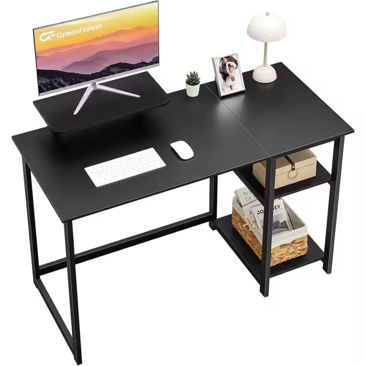 de Computadora con Estantes de Almacenamiento Reversibles, Mesa de Oficina para Ahorro de Espacio y, Mesa de Estudio Pequeña para Montaje Simple, Negro - 1
