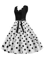 Dot print summer women elegant vintage party casual sleevelss a line dress - details 2