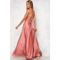 Vestido largo de seda de Color sólido profundo de Amazon, vestido de noche sin mangas de nuevo estilo de verano para mujer para banquetes - details 6