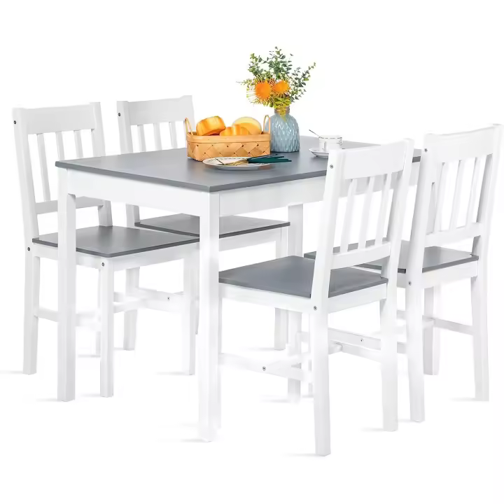 Juego de mesa y 4 sillas de comedor para cocina, salón, madera de pino moderna, mesa de cocina con sillas 108x65x75cm gris y blanco - 1
