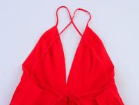 La ropa de las mujeres europeas y americanas es delgada, sentido del diseño de liguero informal, vestido de temperamento sin espalda de nicho rojo - details 11
