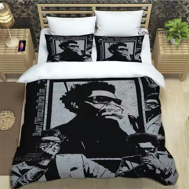 Exquisito Conjunto de Ropa de Cama Impresa de The Weeknd Juego de Almohada Cubierta de Cama de Lujo - 1