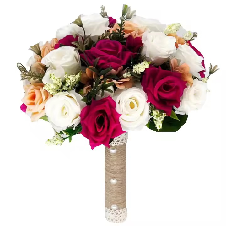 Ramo de rosas artificiales para boda, cinta de seda, flores de sujeción, novia, dama de honor - 1