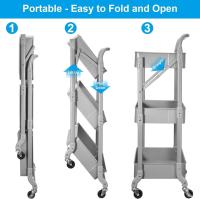 Cocina de 3 Niveles, Carrito Plegable de Metal, Estante con Ruedas, Organizador de estantes, Estante de Cocina, Carrito Plegable Multiusos para Cocina, baño, Oficina (Verde) - details 10