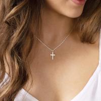 Collar Cruz EWENSOO de Metal Plateado 14K Colgante Delicado con Caja Collar Simple y Lindo para Mujeres - details 6