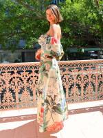 Vestido playero largo estilo vacaciones 2025 con falda de un solo hombro y estampado de gasa para mujer - details 5