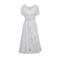 Nuevo vestido irregular retro europeo y americano, vestido con cordón medieval victoriano de manga corta con cuello de una palabra - details 10