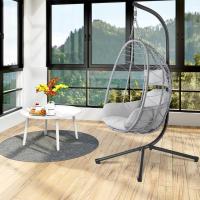 Sillón Colgante de jardín, Silla Mecedora Hamaca para Exterior, Estructura de Metal Nido de ratán y Cuerda + cojín Asiento Acolchado y reposacabezas, diseño Moderno, 198 x 110 x 95 cm (Beige) - details 10