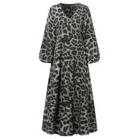Vestido largo de moda de otoño y verano con manga de leopardo, fiesta para mujer, bata estampada con cuello en V - details 3