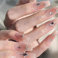 Uñas artificiales de cobre con diamantes de imitación, cobertura completa recta para decoración de uñas DIY - details 1