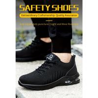 Zapatos de seguridad laboral antideslizantes con puntera de acero para hombres, a prueba de perforaciones y transpirables, zapat - details 0