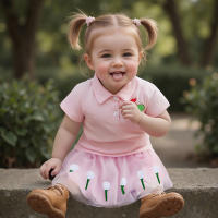 Pudcoco, trajes de verano de 2 piezas para niños y niñas, Tops con estampado de campo de Golf de solapa de manga corta, conjuntos de falda de tul de corte A 6M-4T - details 2
