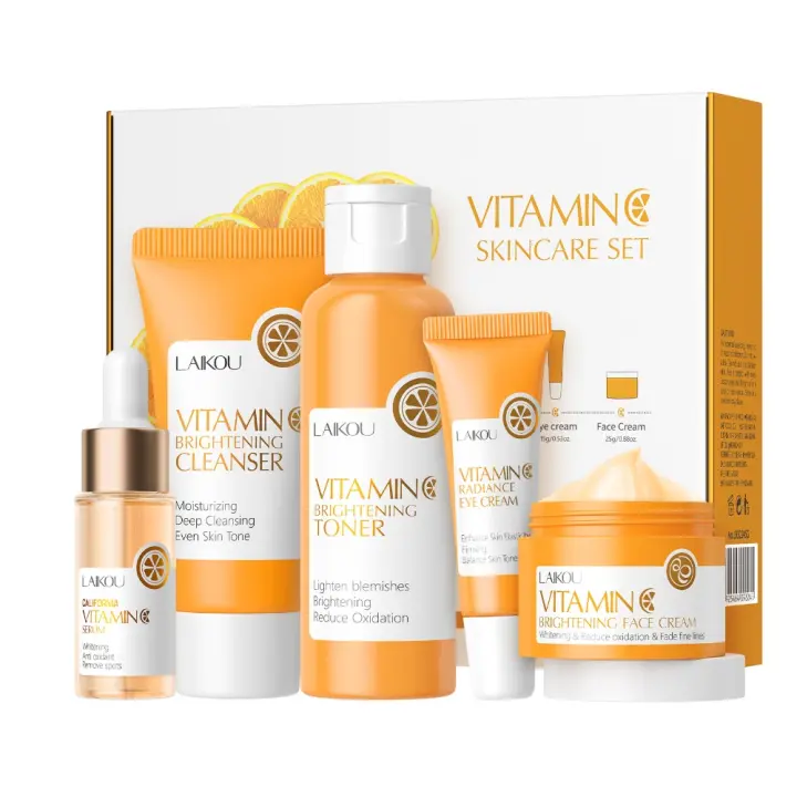 Set de Cuidado Facial con Vitamina C, Limpiador de Tóner, Crema Facial, Suero para Nutrir y Hidratar el Rostro, Ralentizar el Proceso de Envejecimiento, Juego de 5 piezas - 1
