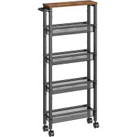 Carro de 4 Niveles, Carro Estrecho de Cocina con Ruedas, con Asa, para Espacio Reducido, 22 x 45,4 x 77 cm, para Cocina, Baño, Salón, Estudio, Marrón Rústico y Negro - details 47