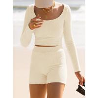 BUNO-Conjunto de ropa de estar por casa para mujer, tops ajustados de manga larga y pantalones cortos de motorista, 2 piezas, verano, 2025 - details 28