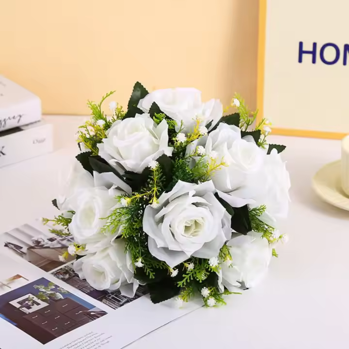Flores de simulación para decoración del hogar, adorno de boda, suministros de fiesta, ramos de novia circulares de plástico - 1