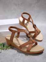 2025Nuevas Sandalias de Mujer de Verano Estilo Coreano Bohemio Cuña Punta Abierta Moda Sandalias de Mujer con Banda Elástica de Perlas - details 1