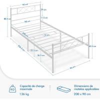 Cama Doble 140 x 200 cm con Espacio Almacenamiento Bajo Marco Metal Altura del Suelo 32 cm Blanco - details 19
