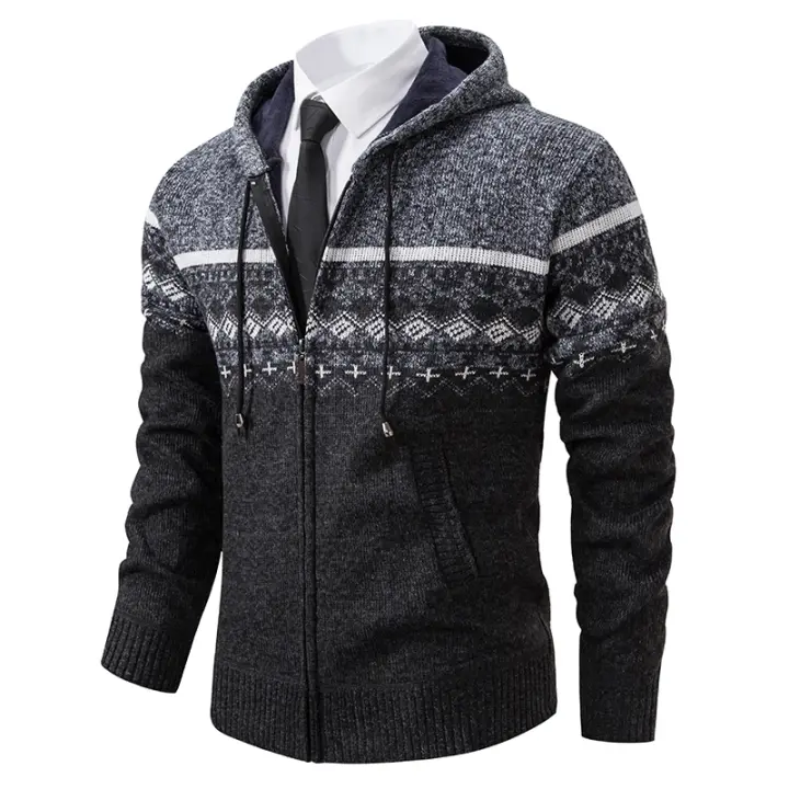 Cálidas chaquetas de otoño invierno para hombre, cárdigans de punto con capucha y chaquetas de algodón polar - 1