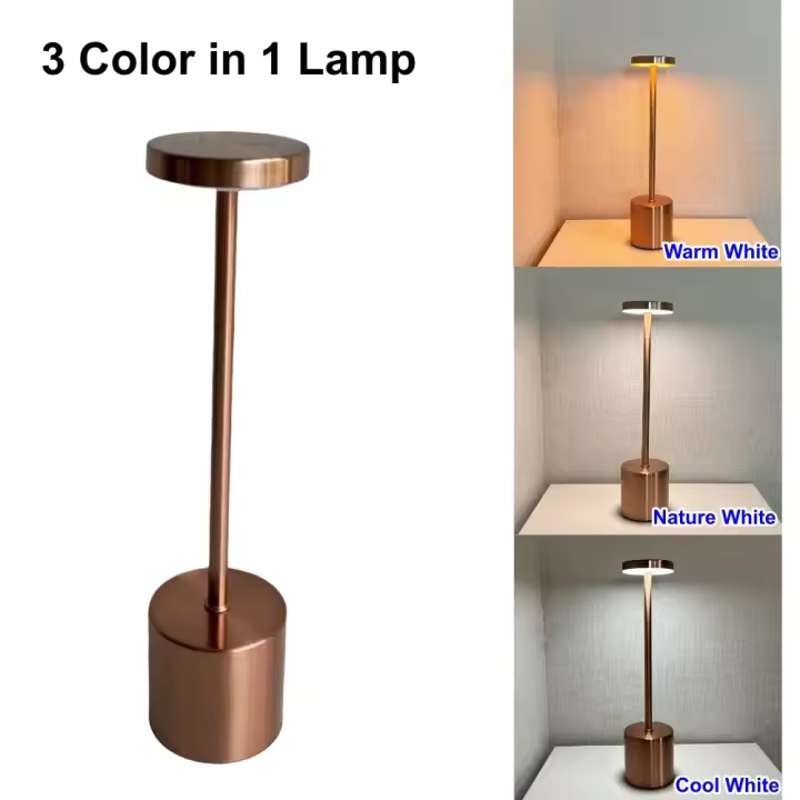 Lámpara de mesa LED con Sensor táctil de Metal clásico, lámpara de escritorio, 3 colores, barra de luz ambiental creativa, decoración de habitación, luz nocturna recargable - 1