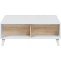 Mesa de centro elevable comedor salón, mesita mueble salon comedor acabado en Blanco Brillo y Roble , Medidas: 100 cm (largo) x 38/48 cm (alto) x 68 cm (fondo) - details 3