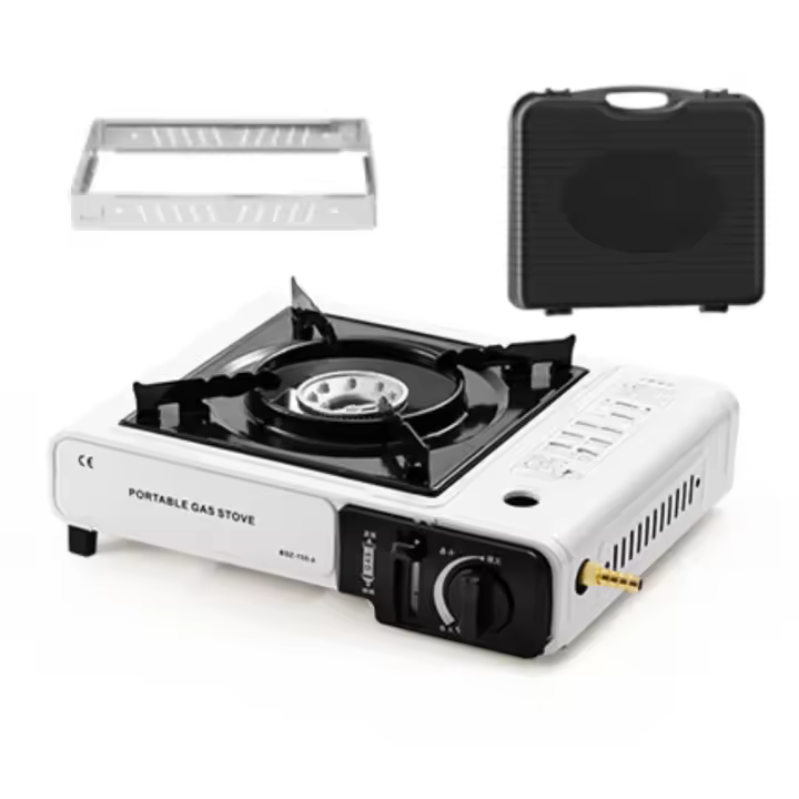 Hornillo de gas portátil, Estufa de cassette portátil, compacto de camping con maletín de transporte, cocina de exterior regulable continuamente con encendido piezoeléctrico automático, Estufa cassette de doble uso ESTUFA DE GAS PORTÁTIL - 1