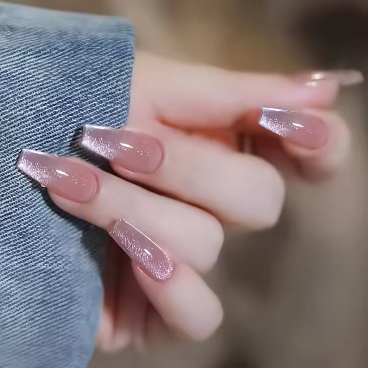 24 piezas cuadradas de uñas cortas, Parche de uñas de ojo de gato de cristal rojo cereza - 1