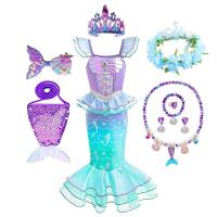 AmyStylish Niñas Princesa Sirena Ariel Cosplay Halloween Fiesta de Cumpleaños Verano Playa Vacaciones Vestido - details 3