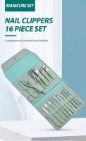 Juego de cortaúñas de acero inoxidable con bolsa plegable, kit de cortador de manicura, tijeras, herramienta de belleza, 16 piezas - details 0