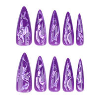 Uñas de Almendra Extra Largas Color Morado con Decoración 3D Ideal para Mancuración de Mujeres, Chicas, Hombres - details 0