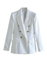 TRAFZA-traje elegante de manga larga para mujer, traje con cuello, Bolsillo falso, decorado, Color sólido, estilo callejero, prendas de vestir exteriores informales - details 19