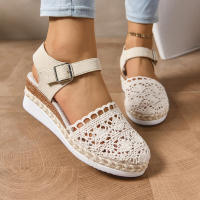Sandalias de Mujer Talla Grande Nuevo Estilo Exterior Yute Encaje Casual Una Tira Punta Cerrada Suela Gruesa Plataforma - details 8