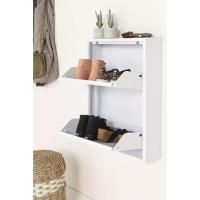 Zapatero de metal 2 - puertas |   70 x 15 x 50 cm |   Gabinete de zapatos moderno para guardar con estilo su colección de zapatos. |   Blanco mate - details 1
