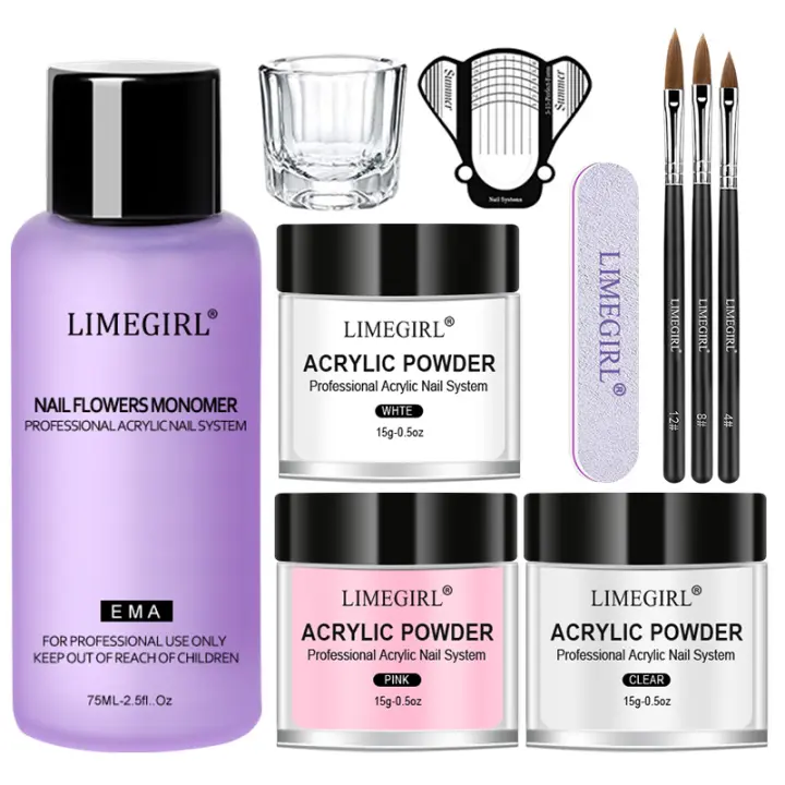 Limegirl-Juego de cristal acrílico líquido, polvo de cristal acrílico, juego de tres colores, 70ml, 15g - 1