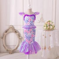 Vestido de cola de disfraz de princesa Ariel de fantasía de sirena púrpura para niña pequeña para fiesta en la playa - details 1