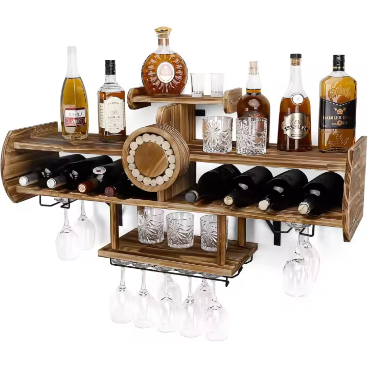 Estante de Vino de Madera Montado en la Pared Ideal para Botellas de Vino y Champán - 1