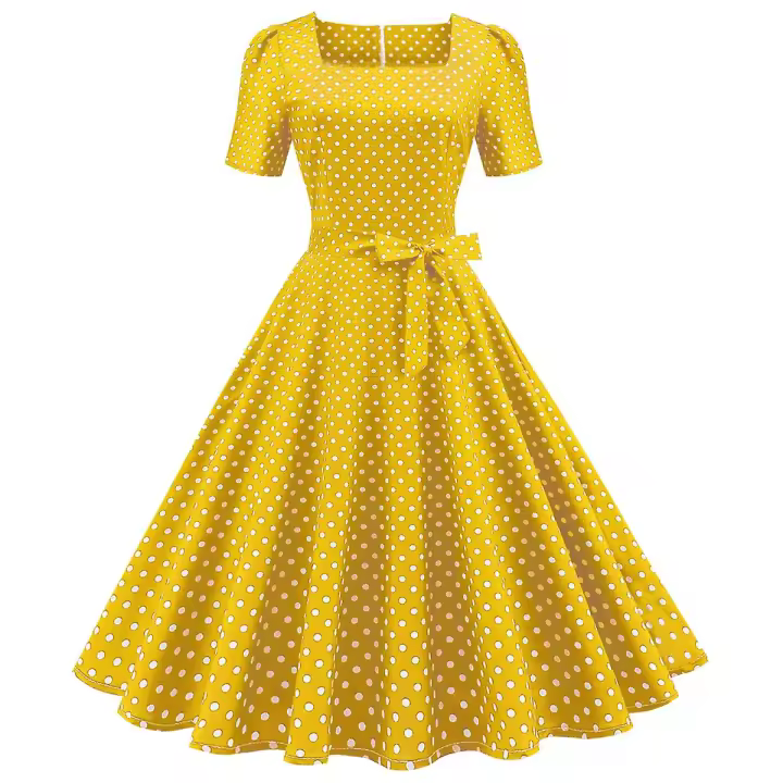 Vestido medieval vintage con estampado de lunares para mujer - BSSM - 1