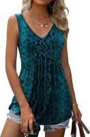 Verano nuevo con cuello en v sin mangas chaleco falda casual estampado tropical de flores vestido mujer - details 13