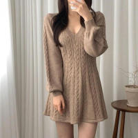 Vestido corto de punto para mujer, prenda elegante de manga larga con cuello de pico, ajustado, color negro, novedad de invierno - details 16