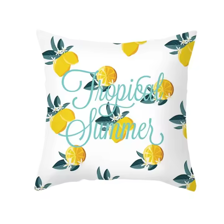 Funda de almohada amarilla y verde con decoración de letras de limón, funda de cojín de fruta de verano para sofá, hogar nórdico - 1