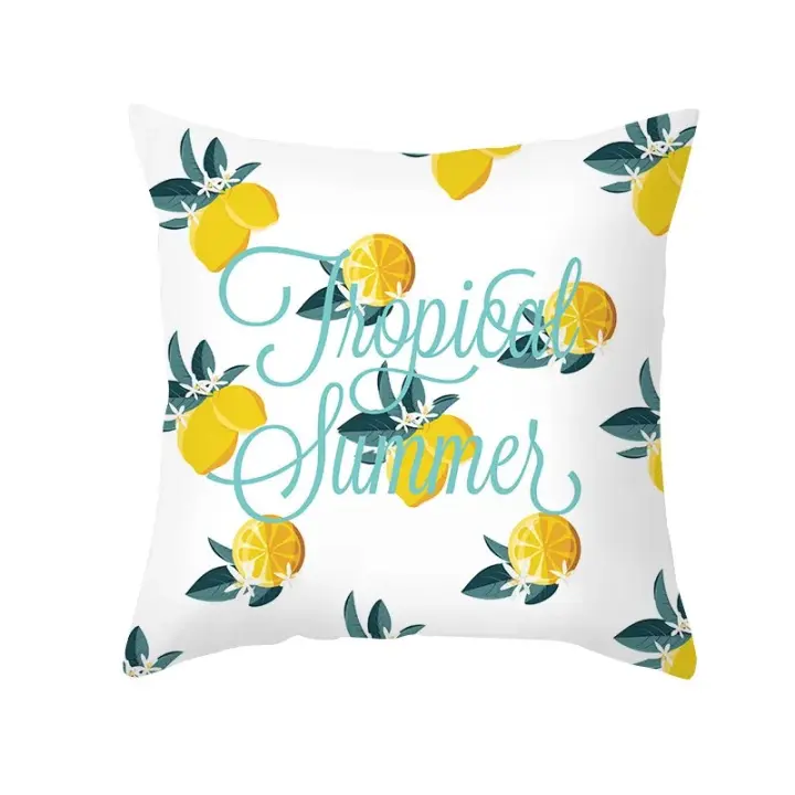 Funda de almohada amarilla y verde con decoración de letras de limón, funda de cojín de fruta de verano para sofá, hogar nórdico - 1