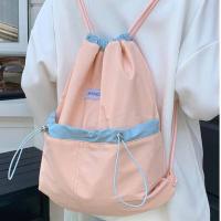 Mochilas con cordón de estilo coreano, diseño de nicho de Color en contraste, bolso de nailon suave ligero, bolso de hombro de gran capacidad de Color sólido - details 2