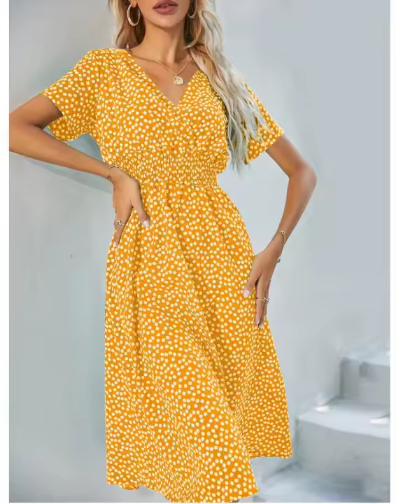 Retro Boho Robe de Manga Corta Vestido de Moda Plus Size con Puntos de Lienzo - 1