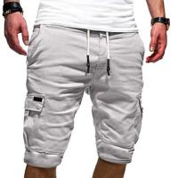 Pantalones cortos Cargo a la moda para hombre, pantalones cortos con múltiples bolsillos de color sólido, pantalones cortos holgados con cordón para correr, ropa para hombre - details 0