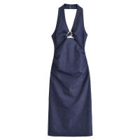 ZOCI- 2025 Mujer moda diseño abierto cuello colgante vestido Casual ajustado por debajo de la rodilla Vestidos largos Mujer - details 1
