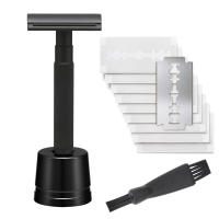 Navaja de Afeitar de Acero Inoxidable de Mango Largo con Doble Cara de Seguridad Tradicional 3 Piezas Reduce Quemaduras de Afeitadora Suave - details 2